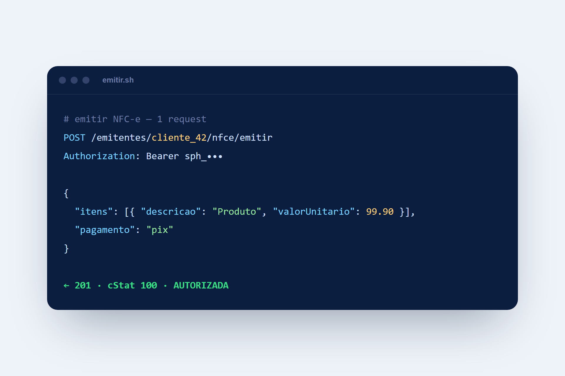 Exemplo de request para emitir NFC-e pela API